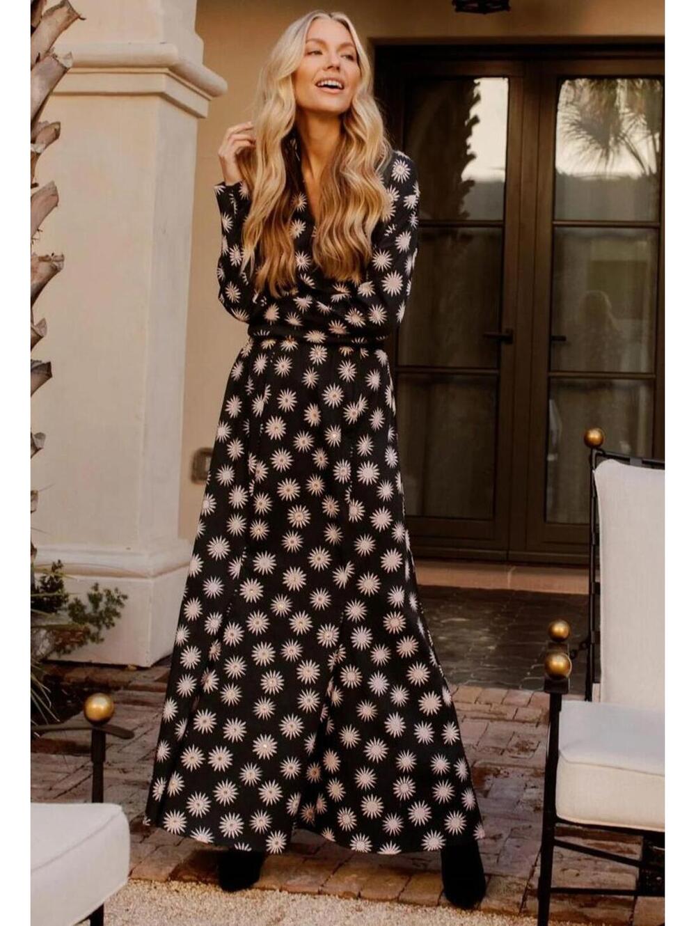 Sheridan French Allegra Maxi Skirt in Black and Beige Stars Size S